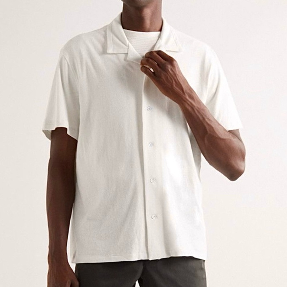 RAG & BONE Avery Camp Collar Linen Cotton Blend Shirt - Cream